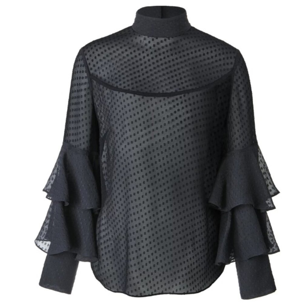 Olivia Palermo x Nordstrom Navy Tiered Sleeve Silk Blouse S